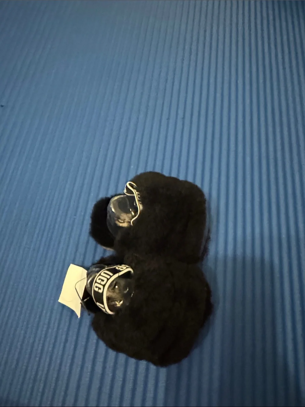 UGG Kids Black Shearling Pom Pom Slippers